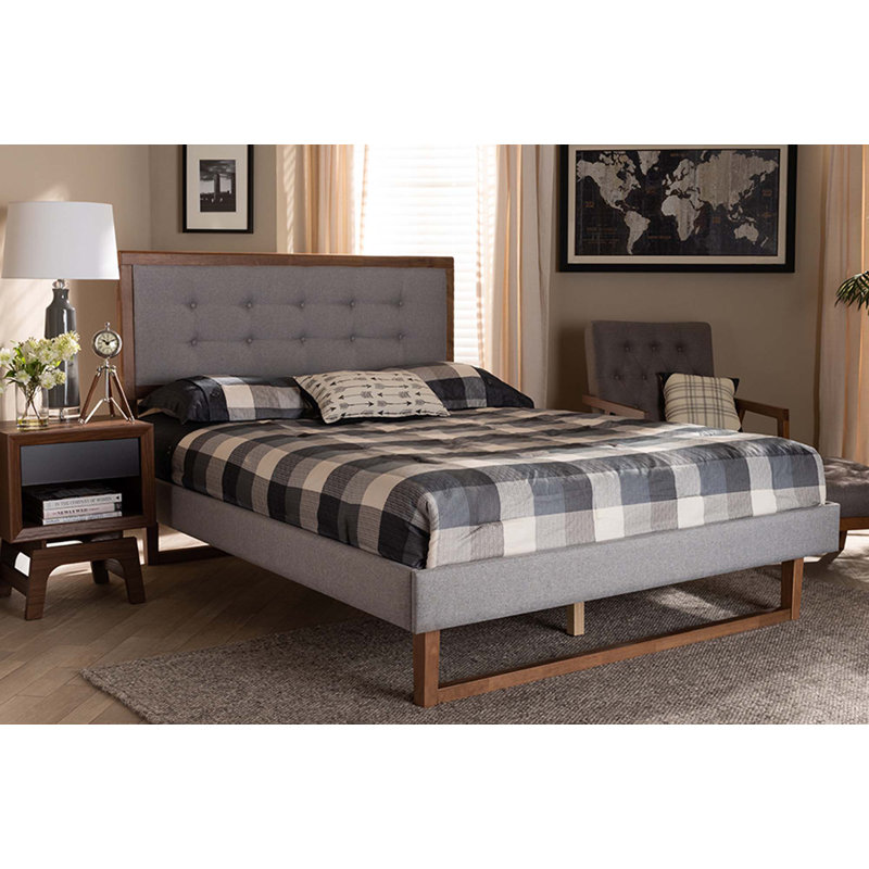Cicenia Upholstered Bed, King, Light Gray/Ash Walnut