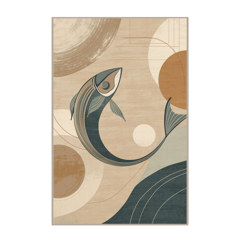 Machine Washable Orys Coastal Abstract Rug in Beige – Beige Binding, 7 x 10
