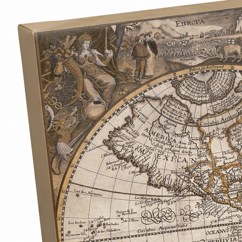 Carte du vieux monde - Reproduction d'art sur toile sans cadre