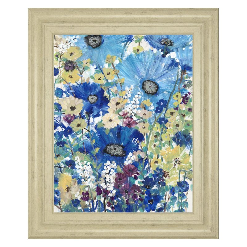 Art mural Blue Garden Bloom - 22 po x 26 po - Cadre brun clair