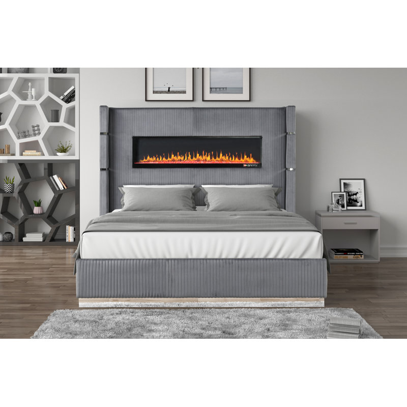 Lit standard tapissier Ashray, Très grand lit, Gris
