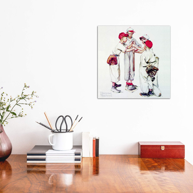 Choosing Up Four Sporting Boys: Baseball by Norman Rockwell - Painting on Canvas, Wrapped Canvas