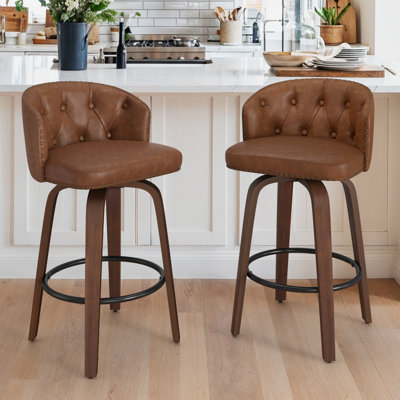 Grenadier Caelus Swivel Upholstered Counter & Bar Stool With Wood Frame by Lark Manor