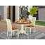 Ensemble de table de cuisine 3 pièces pour petits espaces comprenant une table ronde Dropleaf et 2 chaises de salle à manger, 42 po x 42 po, lin blanc-2604263-85590816-100150957