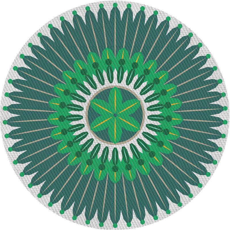 Laine tissée à la main orientale et polyester turquoise/vert/gris Tapis décoratif, Rond 7 pi