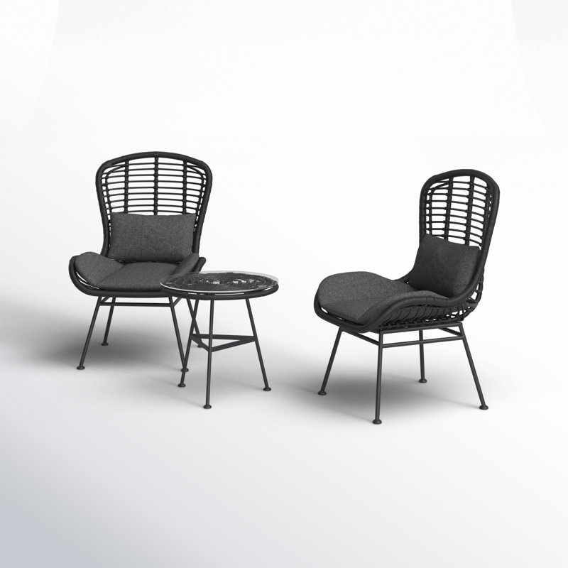 Frazer 2 - Person Patio Conversation Set with Cushions, Gray Frame / Dark Gray Cushion