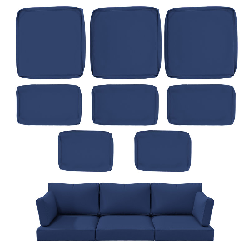 Ensemble de housse de coussin d'extérieur 8 pièces (ensemble de 3 sièges, 5 dossiers), housses seulement, Bleu