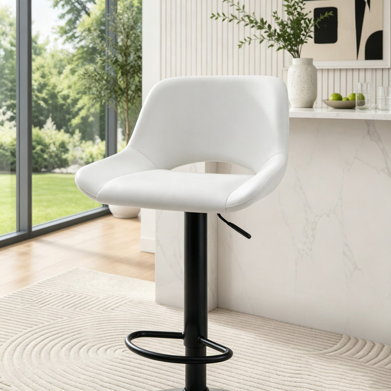 Ensemble 2 pièces de tabourets de bar pivotants et réglables modernes en polyuréthane blanc, White/Black