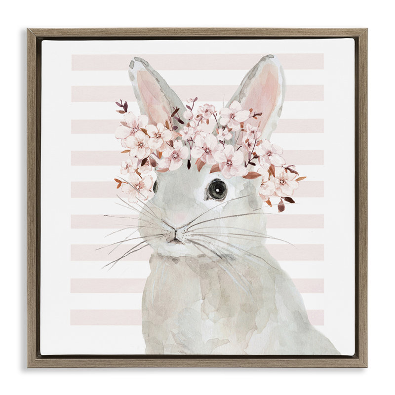  "Cherry Blossom Bunny", art mural encadré sur toile flottante par Jessie Perry, H 18 po x l 18 po