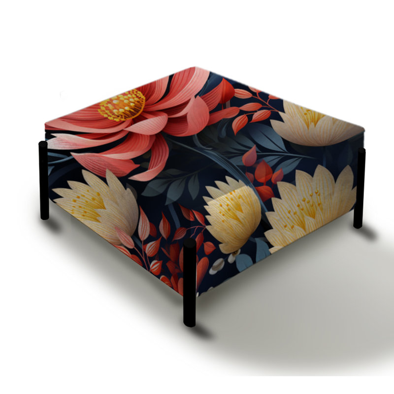 Grand repose-pieds carré jaune et rose à motif floral Fusion Essence