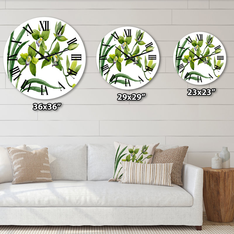 Orchidée verte - Horloge murale traditionnelle, Surdimensionné