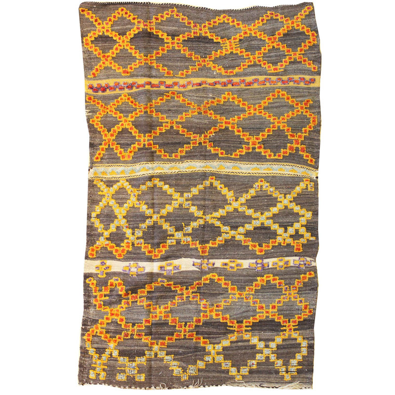 Tapis unique brun / orange / jaune 4 pi 8 po x 7 pi 11 po High Atlas