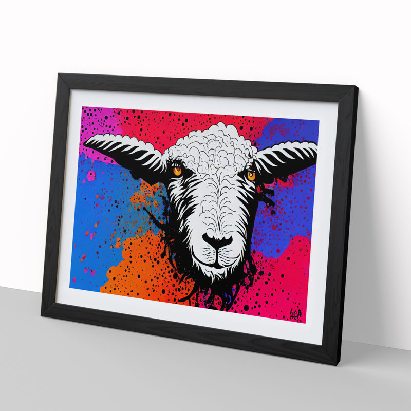 Colourful Sheep - Single Picture Frame Print, Black Framed