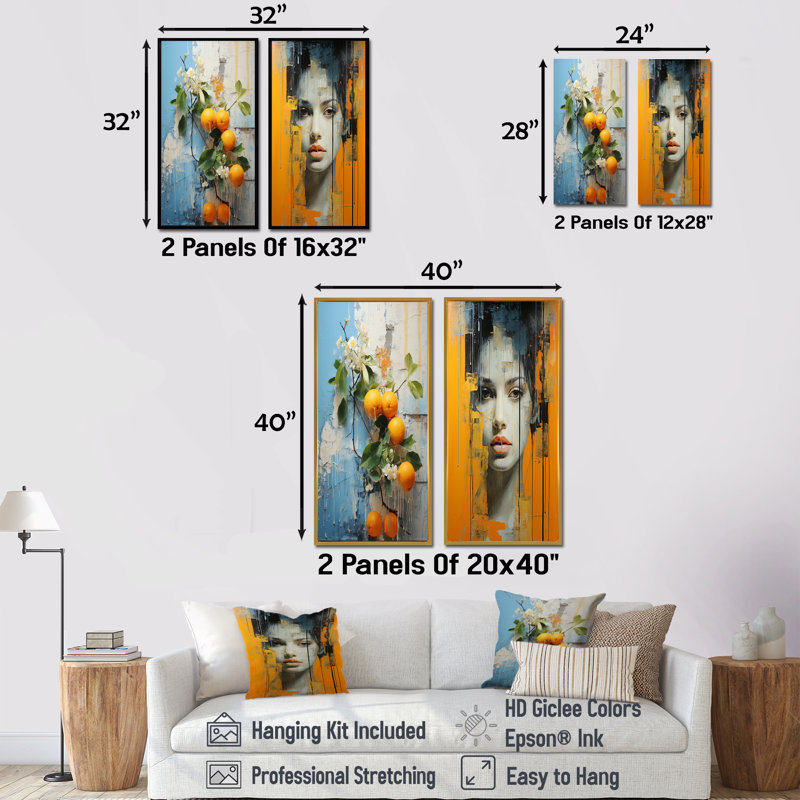 Tangerine Tapestry Orange Fruit - Fruits Canvas Prints Set Of 2, 28" H x 25" W, Wrapped Canvas
