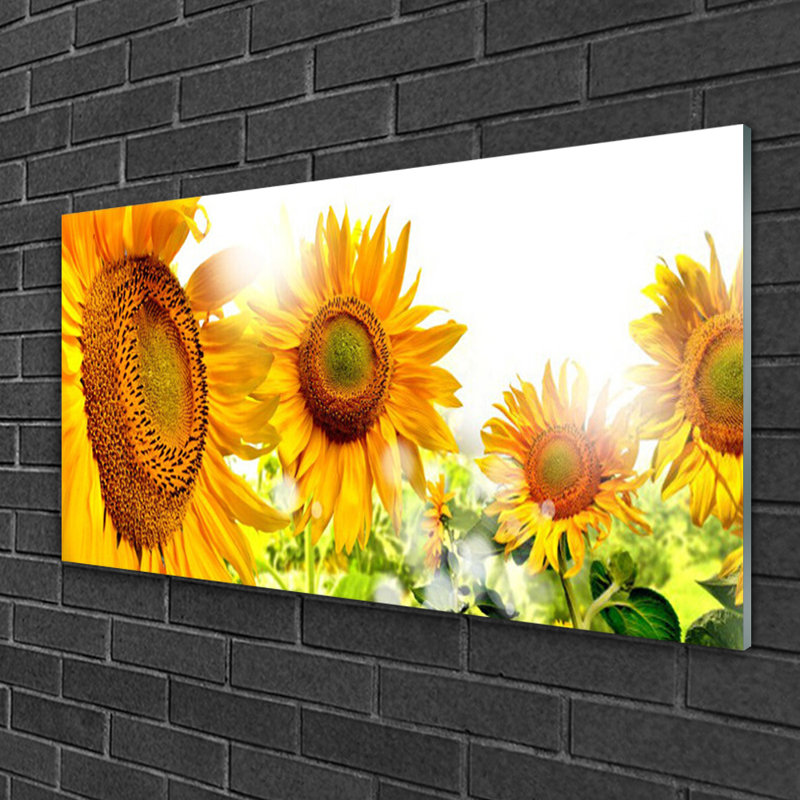 Glass Print Wall Art 100X50cm Image Printed On Glass Decorative Wall Picture Behind Toughened / Tempered Safety Real Glass For Kitchen & Living Room Theme: Sunflowers Floral