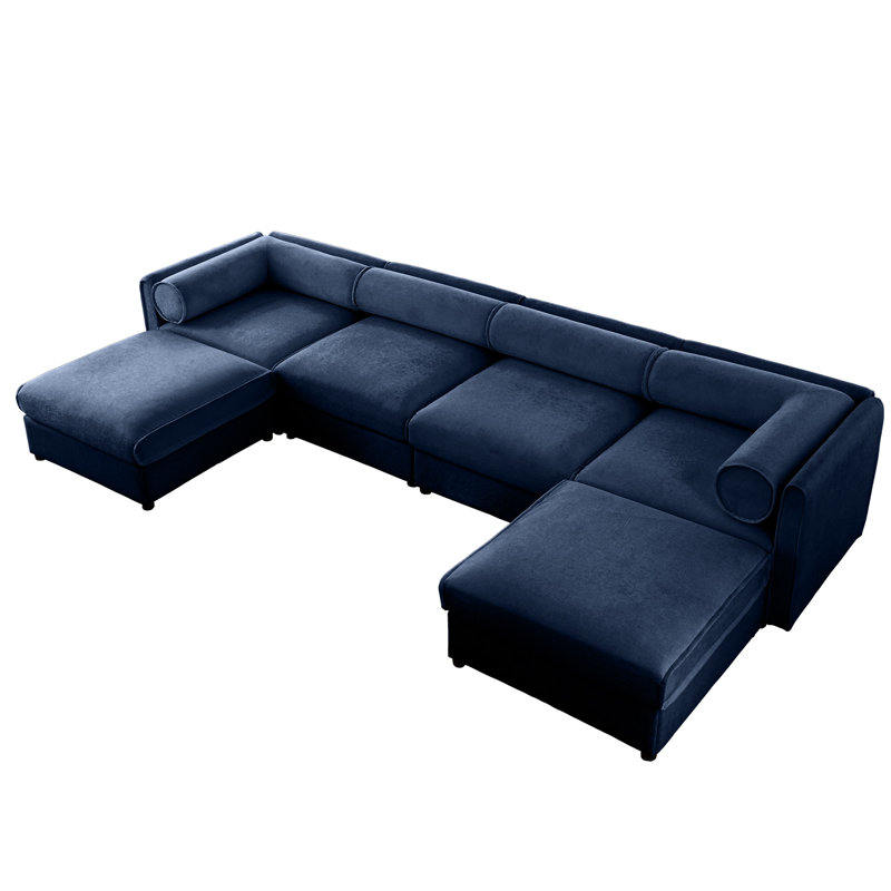 Canapé modulaire en chenille bleu, siège profond, siège cylindrique ergonomique et canapé modulaire en U avec rangement, chenille et