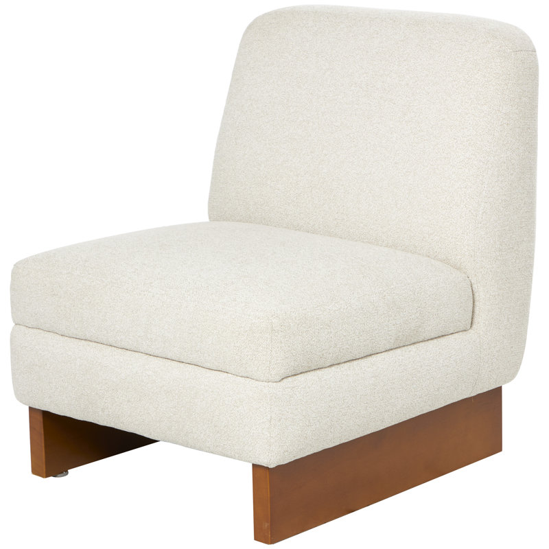 Fauteuil d'appoint en polyester bouclé blanc avec pieds en bois bruns