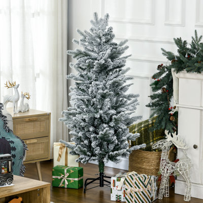 Arbres de Noël artificiels 4,5 pi avec branches enneigées, ouverture automatique, base en acier