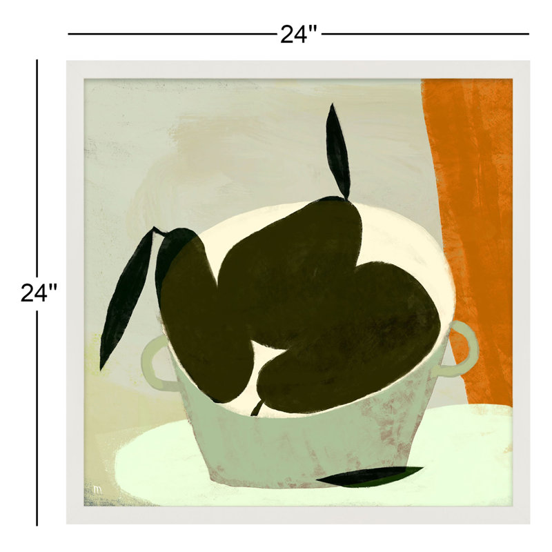 Julina Three Pears - Peinture sur papier, Cadre blanc, H 24 po x l 24 po x P 1,25 po