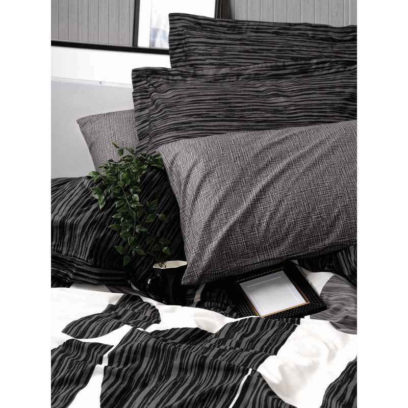 Ensemble de housse de couette 100% coton Aeilt anthracite / blanc / noir, Housse de couette 61 po x 87 po + 1 taie d'oreille