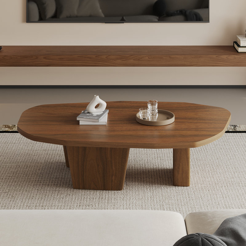Square Brown Coffee Tabler 47.4" Modern Square Brown Coffee Table For Living Room With Three Legs, Brown