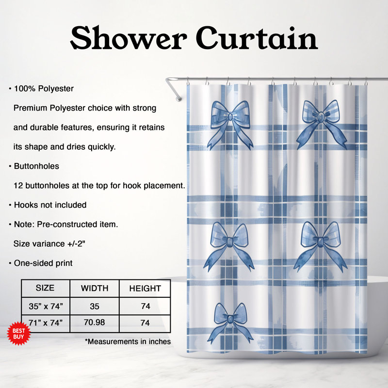 Rideau de douche Blue Bow - Premium, H 74 po x l 71 po
