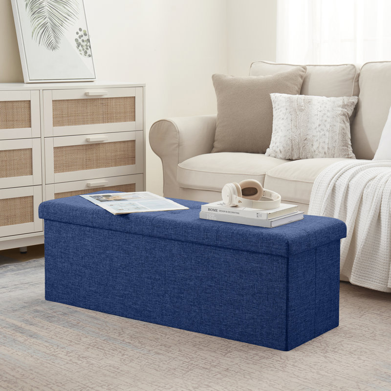 Torryn Linen Upholstered Storage Bench, Navy
