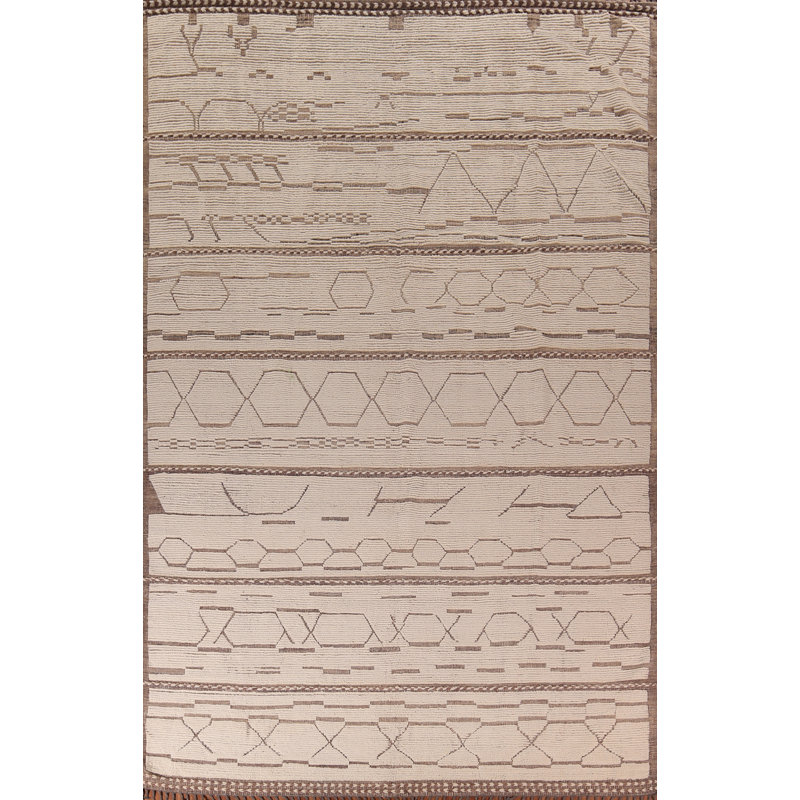 Handmade Wool Ivory Moroccan Large Rug 10x15