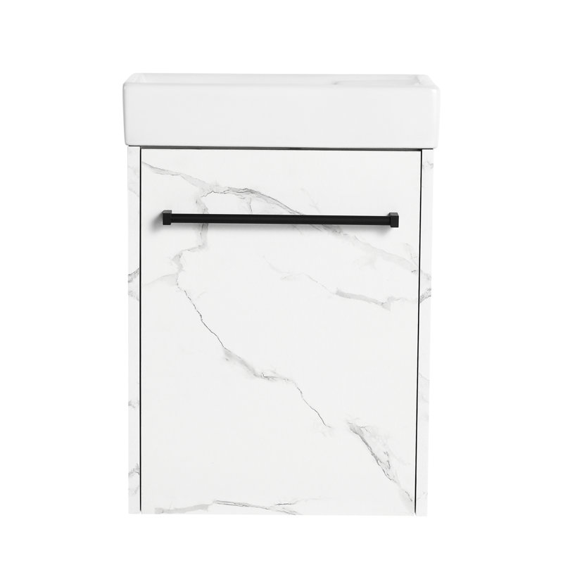 Meuble-lavabo moderne 16 po avec lavabo en céramique. Pour les petites salles de bain. Porte d'armoire à fermeture en douceur. Blanc. Espace de rangement généreux avec lavabo et salle de bain de 16 po. Grand