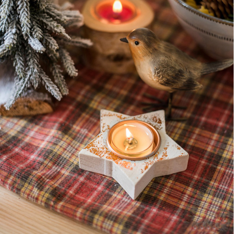 Porte-photophore en bois petit noël star