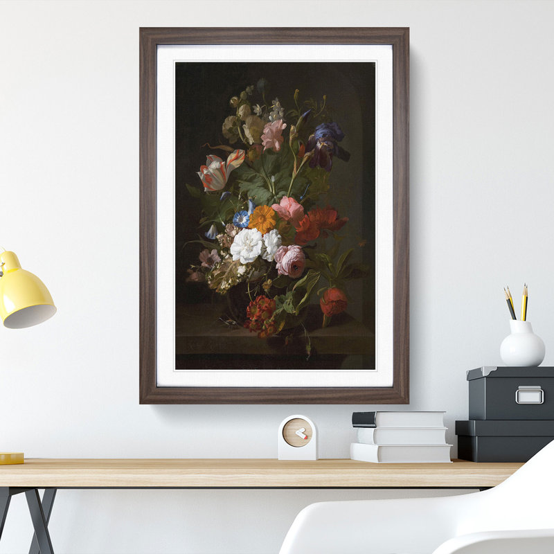 Still Life with Flowers Vol.4 by Rachel Ruysch - Picture Frame Painting, 48cm H x 36cm W x 2cm D, Walnut