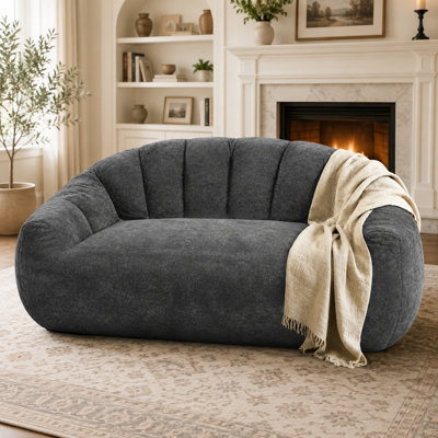 Pouf poire surdimensionné à 2 places avec revêtement en chenille douce, canapé lounge profond avec rembourrage en mousse haute densité, canapé de sol confortable pour salon, chambre à coucher, salle de jeux et bureau à domicile