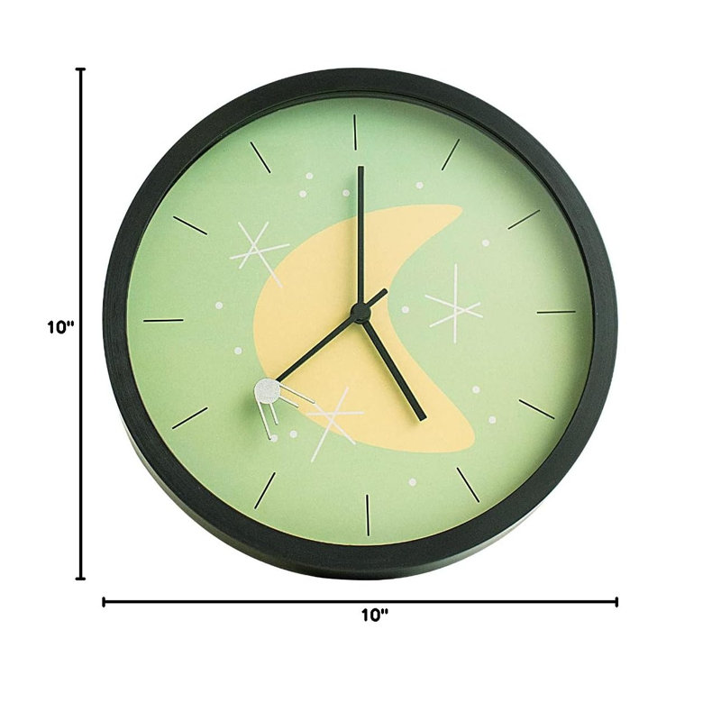 Horloge murale rétro silencieuse, conception Mid-Century non-invitante, décor rétro de l'espace (vert)