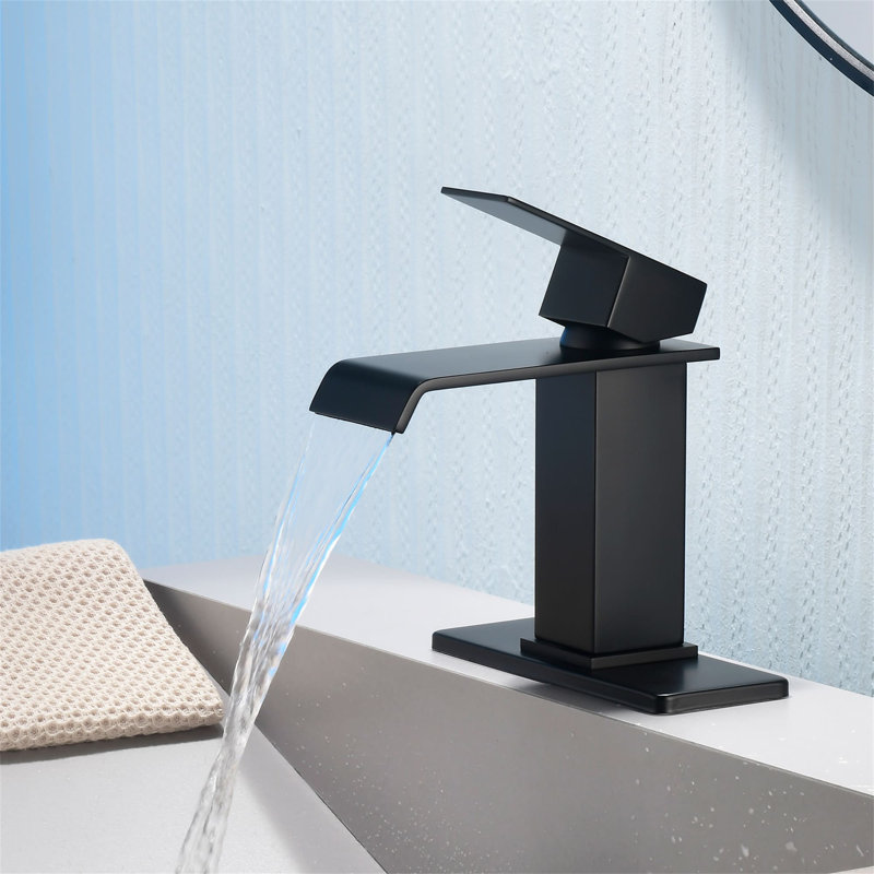 Robinet de salle de bain à un trou avec bonde escamotable et robinets de lavabo en cascade, Noir mat