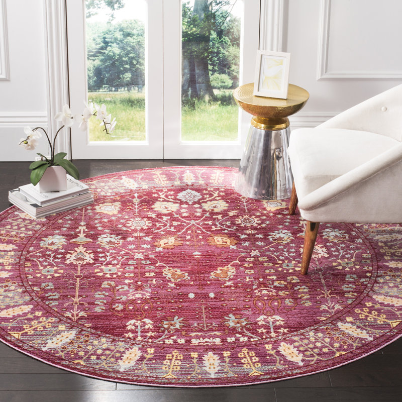 Tapis fuchsia à motif oriental Chantae, Rond 6 pi 7 po
