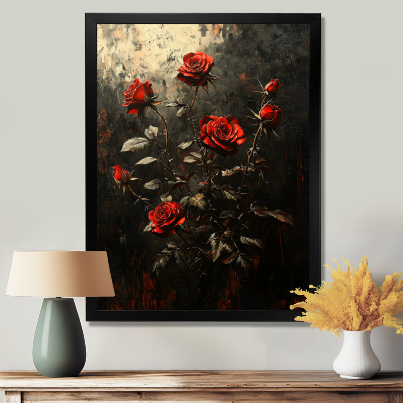 Blevins - Floral Canvas Wall Art, 20" H x 12" W, Picture Framed, Black