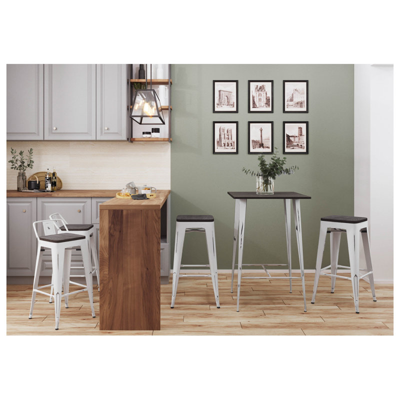 Tabouret de bar empilable blanc vintage et espresso - Paquet de 2