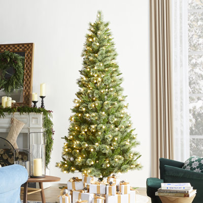 Leilonie Pre-Lit Green Cashmere Slim Pine Artificial Christmas Tree with  LED Lights