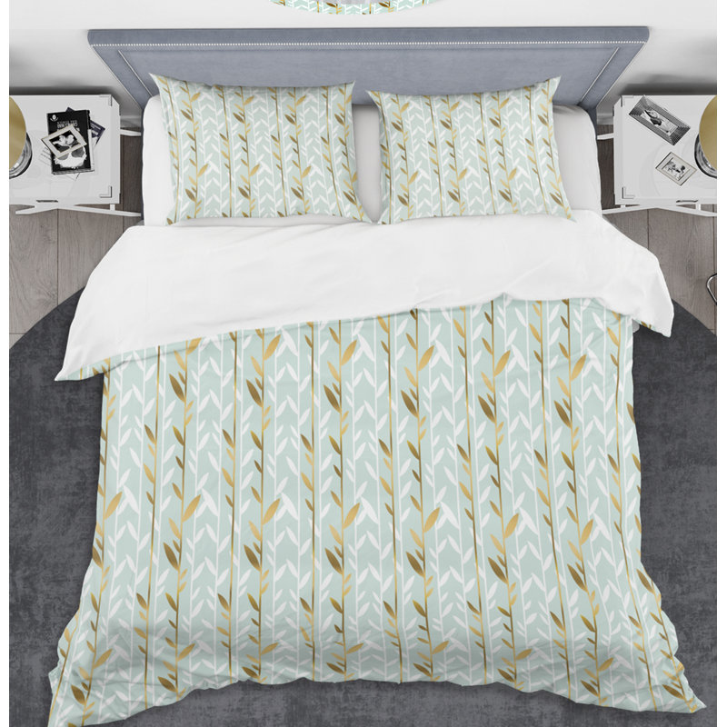 Ensemble de housse de couette mid-century feuillage i, Housse de couette très grand + 2 taies décoratives
