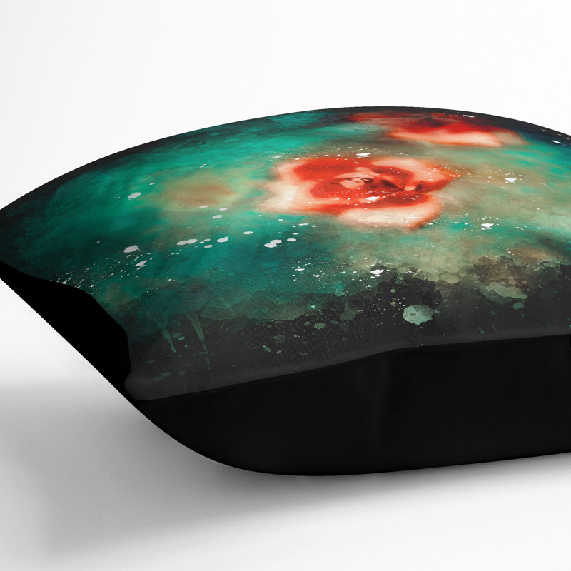 Rose Garden Cushion with Filling, 55cm H x 55cm W x 20cm D, Black
