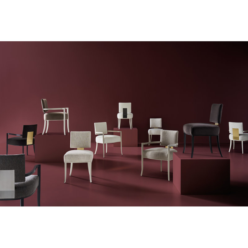 Caracole Classic Upholstered Arm Chair, Brown, Silver/Chrome