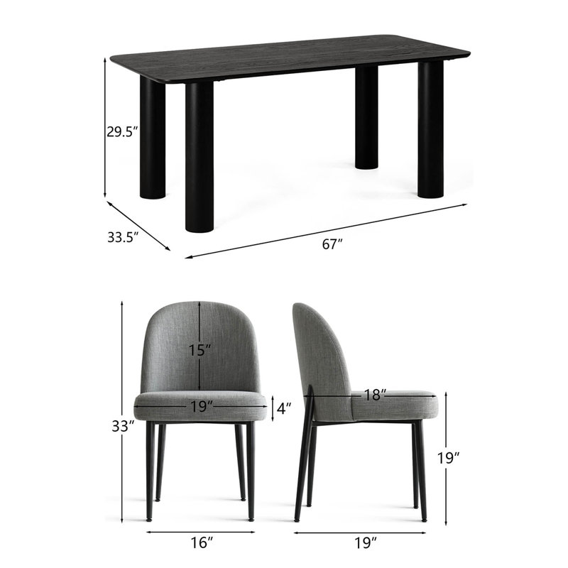 7-Piece Modern Dining Table Set With Upholstered Chairs With Metal Legs, Gray