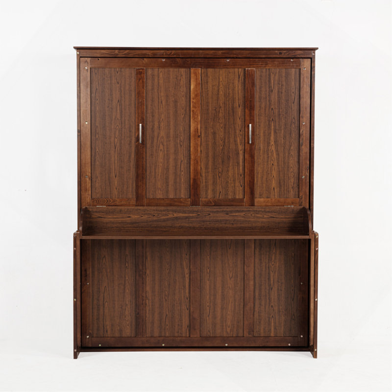 Grand lit escamotable en bois, lit escamotable mural peu encombrant, armoire murale, avec vérins à gaz, noyer