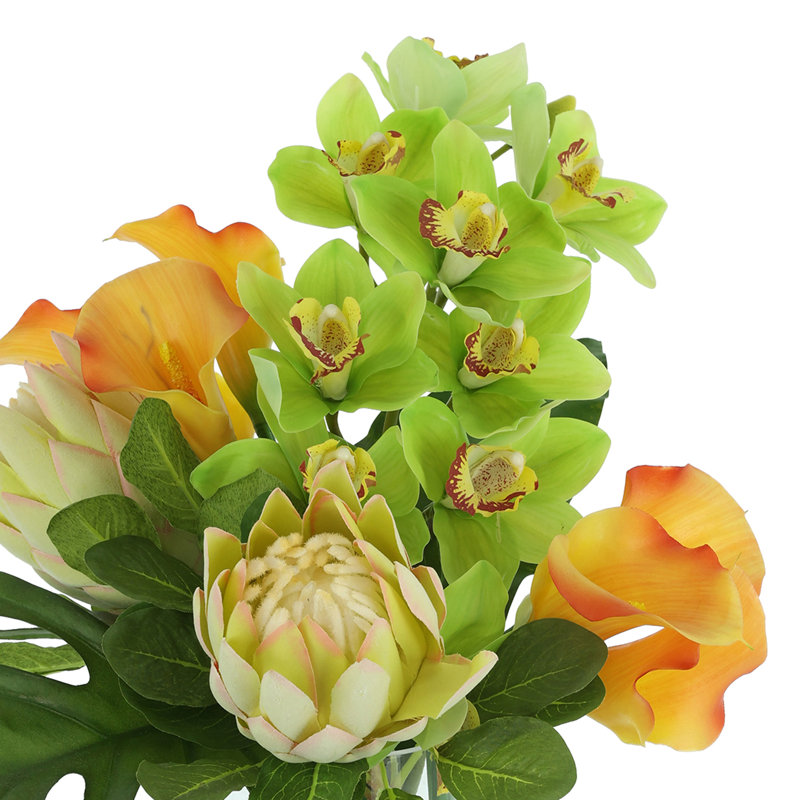Tropical Arrangement with Calla Lilies, Orchids and Protea