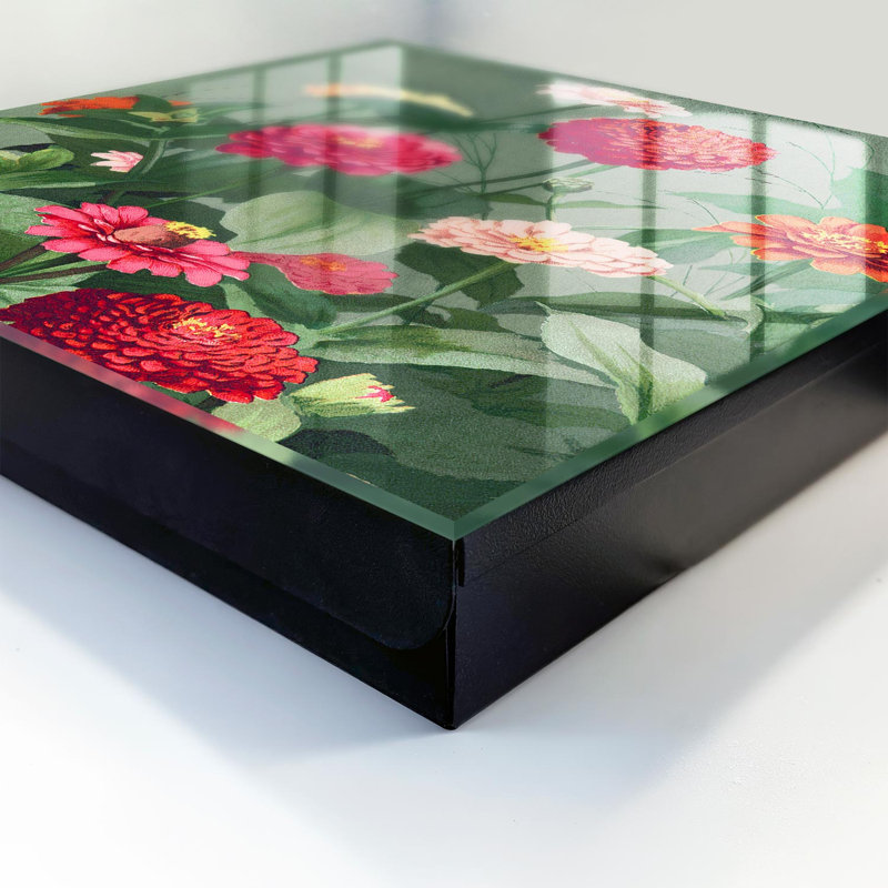 Key cabinet for home, Opens to the left, 30x30x5, Black, Flowers in full bloom surrounded by greenery, 