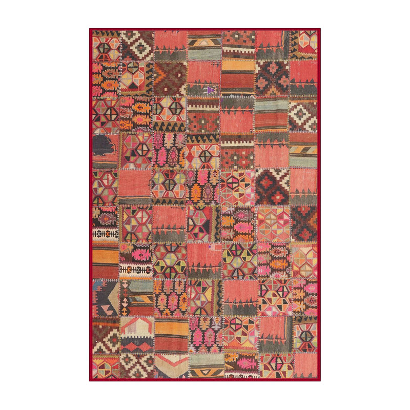 Tapis contemporain orange / rouge / noir, Rectangle 5 pi x 8 pi