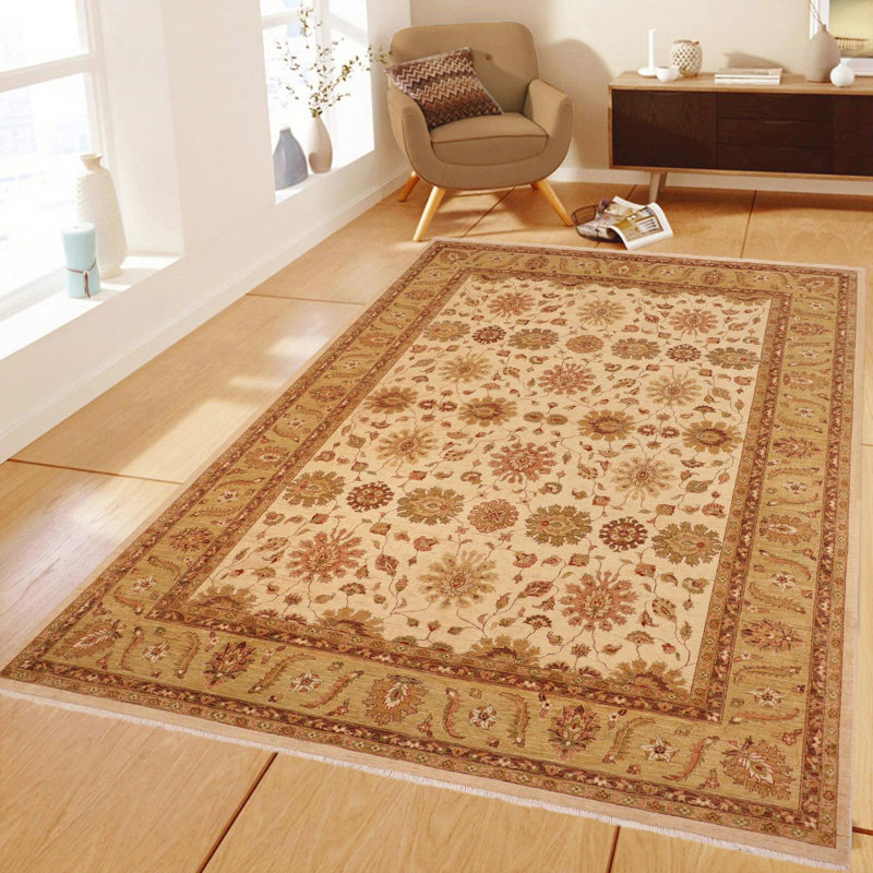 Tapis brun / ivoire en laine noué à la main 10 pi 2 po x 13 pi 9 po Silke