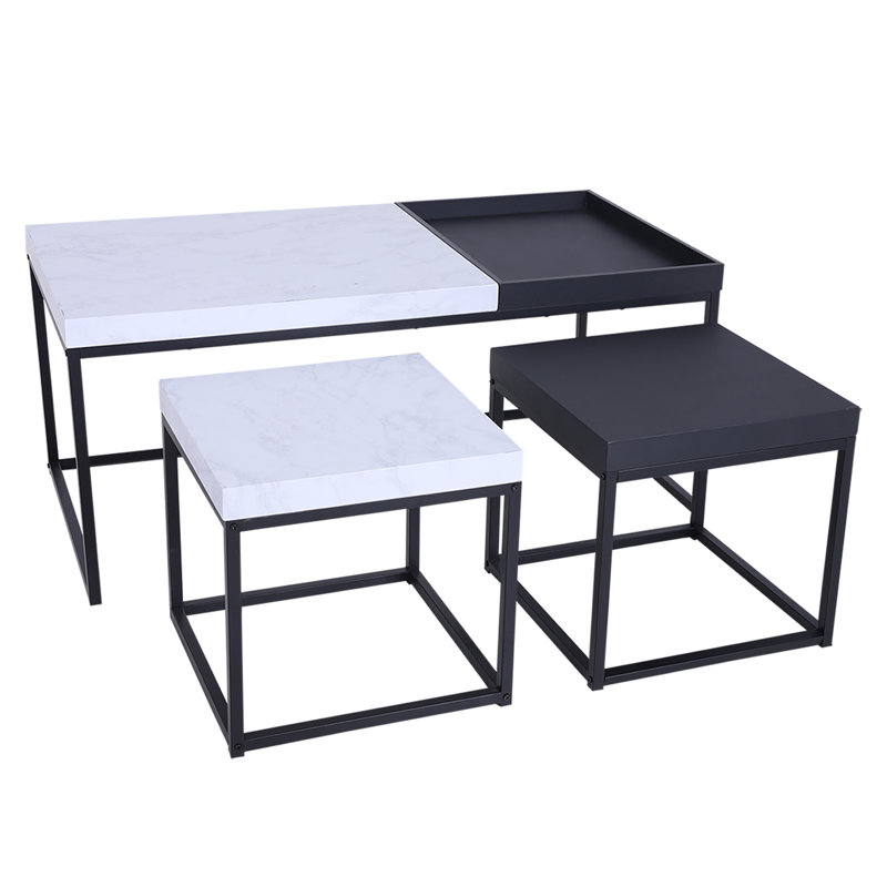 Ensemble de tables basses 3 pièces Alpha Home, Blanc / noir