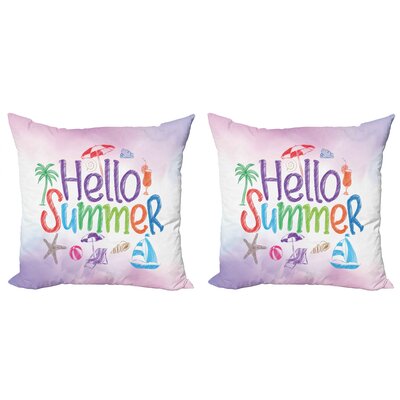 Ambesonne Lifestyle Throw Pillow Cushion Cover Pack Of 2, Hello Summer Words With Cocktail Umbrella Palms Starfish Holiday Print, Zippered Double-Side -  mictwo_26930_24x24