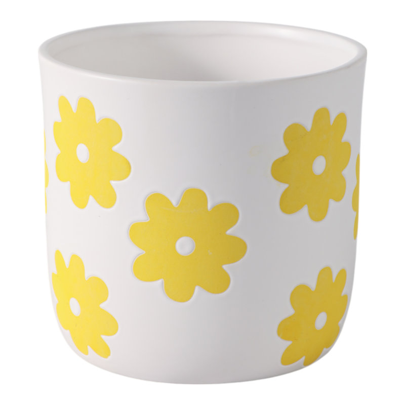 Sagebrook Home 6" Flower Power Planter, Black/White, White Yellow